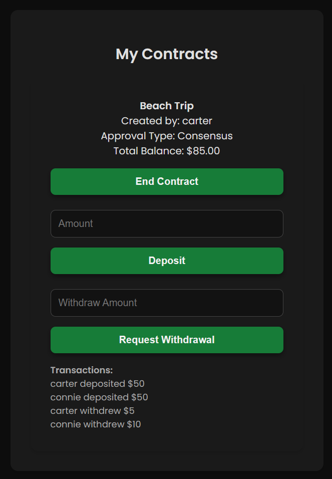 CashCamel contract detail screen