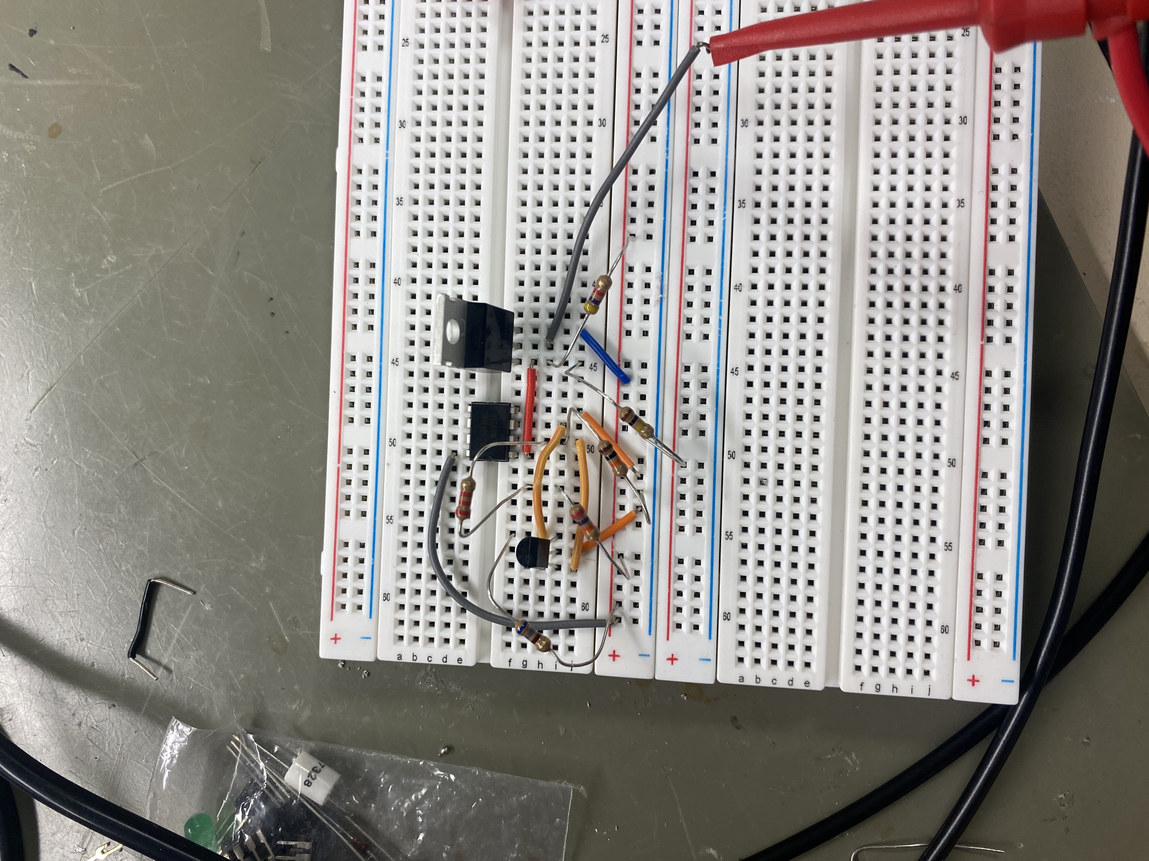 Breadboard prototype of the low-voltage cutoff circuit