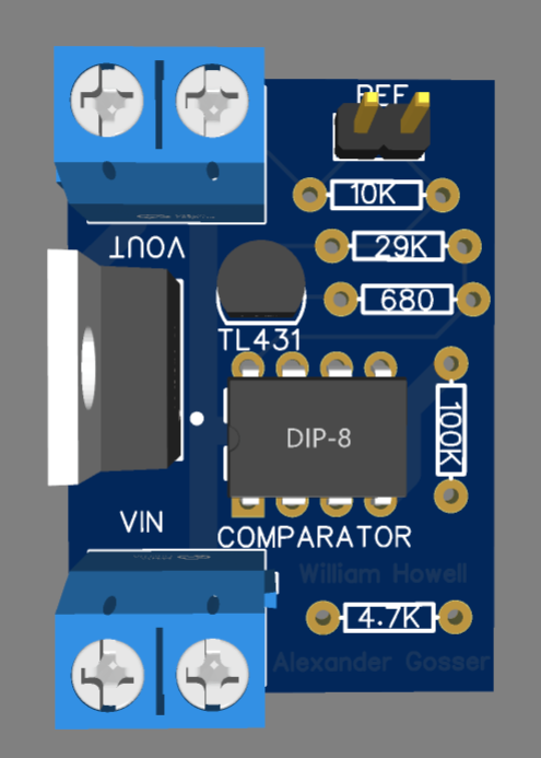 3D render of the low-voltage cutoff PCB