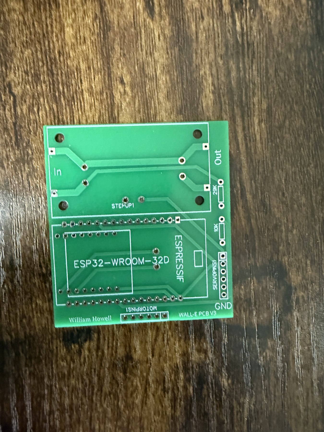 ESP32 and step-up-converter side of the smaller second Wall-E controller PCB